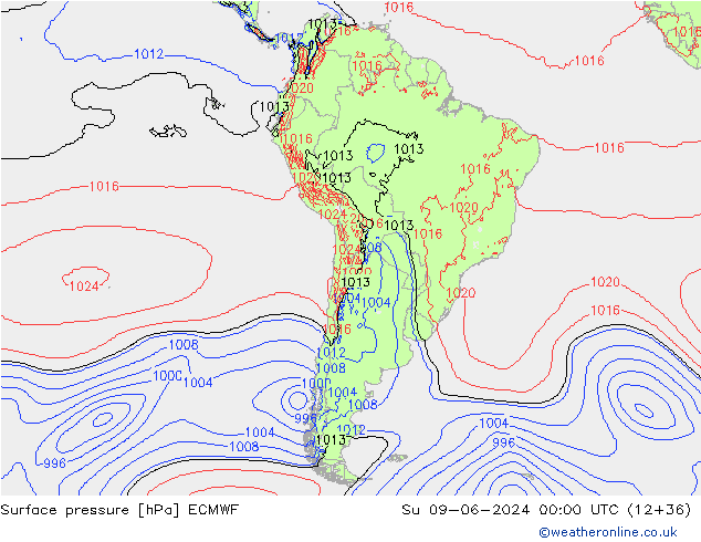 Surface pressure ECMWF Su 09.06.2024 00 UTC