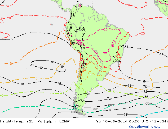 Height/Temp. 925 hPa ECMWF Dom 16.06.2024 00 UTC