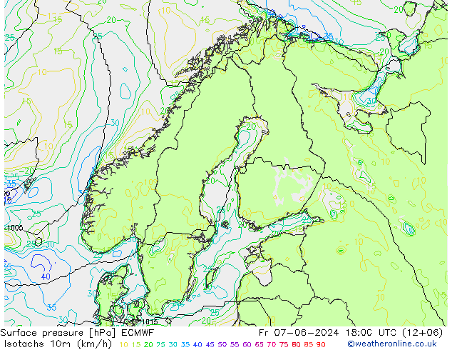 Isotaca (kph) ECMWF vie 07.06.2024 18 UTC