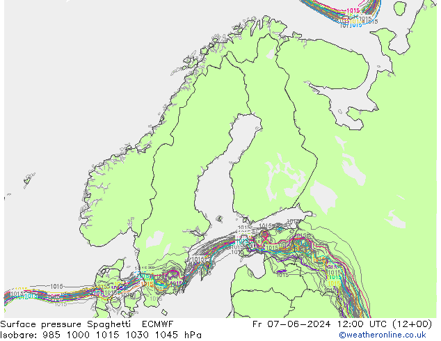 приземное давление Spaghetti ECMWF пт 07.06.2024 12 UTC