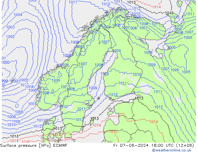 Presión superficial ECMWF vie 07.06.2024 18 UTC