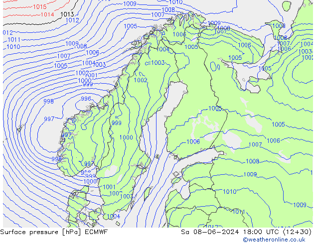 Bodendruck ECMWF Sa 08.06.2024 18 UTC