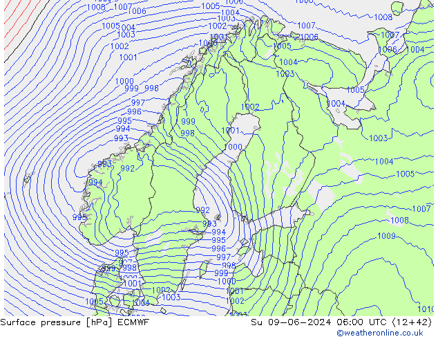 pression de l'air ECMWF dim 09.06.2024 06 UTC