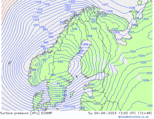 Surface pressure ECMWF Su 09.06.2024 12 UTC