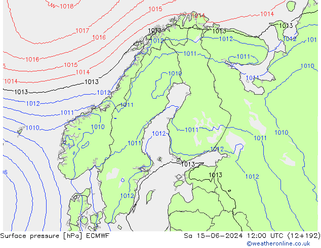 Bodendruck ECMWF Sa 15.06.2024 12 UTC