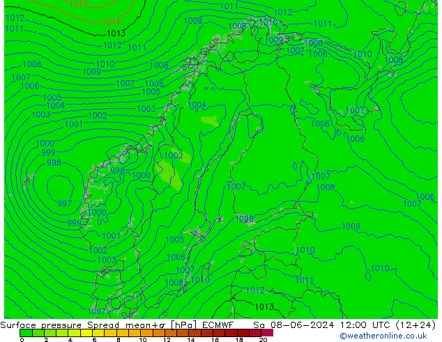 Luchtdruk op zeeniveau Spread ECMWF za 08.06.2024 12 UTC