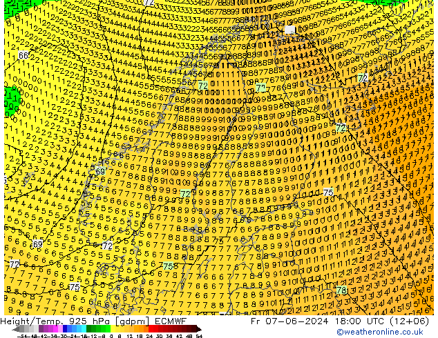 Géop./Temp. 925 hPa ECMWF ven 07.06.2024 18 UTC