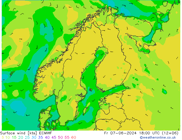 Surface wind ECMWF Pá 07.06.2024 18 UTC