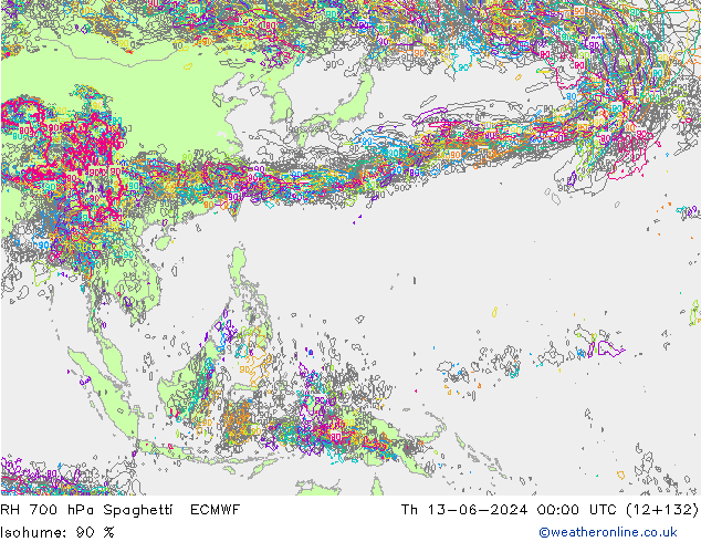 RH 700 hPa Spaghetti ECMWF Do 13.06.2024 00 UTC