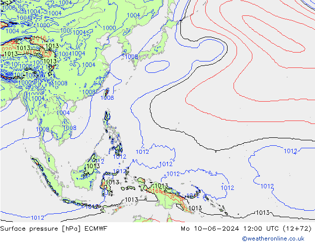 Atmosférický tlak ECMWF Po 10.06.2024 12 UTC