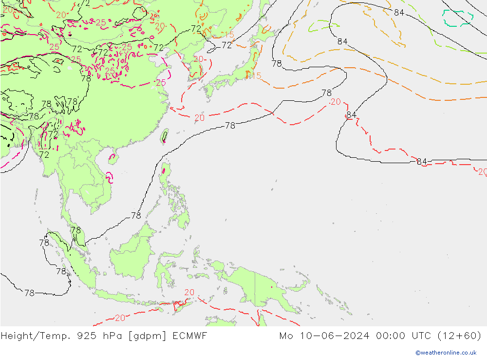 Height/Temp. 925 hPa ECMWF Po 10.06.2024 00 UTC