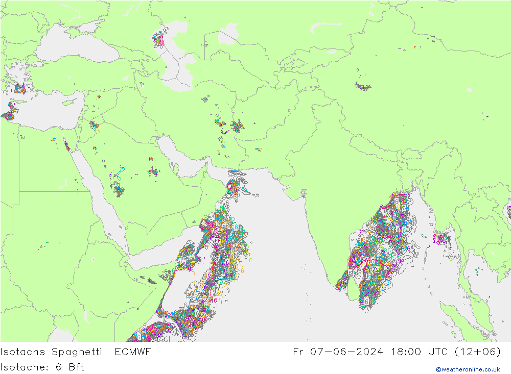 Isotaca Spaghetti ECMWF vie 07.06.2024 18 UTC