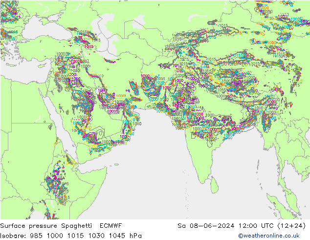 Pressione al suolo Spaghetti ECMWF sab 08.06.2024 12 UTC