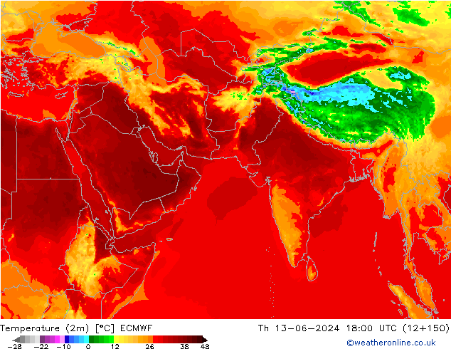 mapa temperatury (2m) ECMWF czw. 13.06.2024 18 UTC