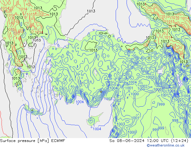 pressão do solo ECMWF Sáb 08.06.2024 12 UTC