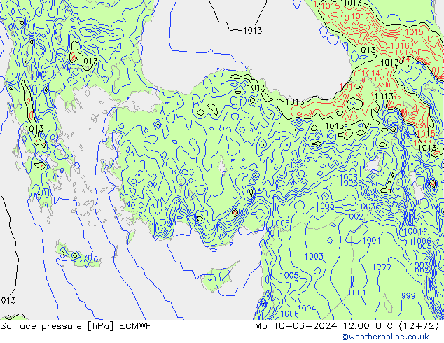 Atmosférický tlak ECMWF Po 10.06.2024 12 UTC