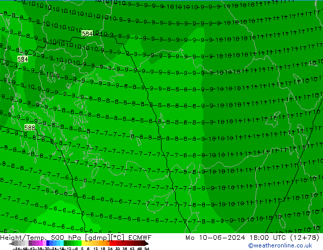 Yükseklik/Sıc. 500 hPa ECMWF Pzt 10.06.2024 18 UTC