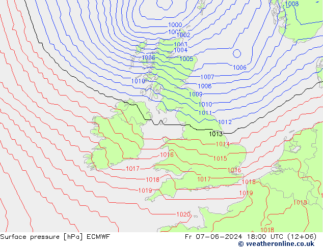 Luchtdruk (Grond) ECMWF vr 07.06.2024 18 UTC