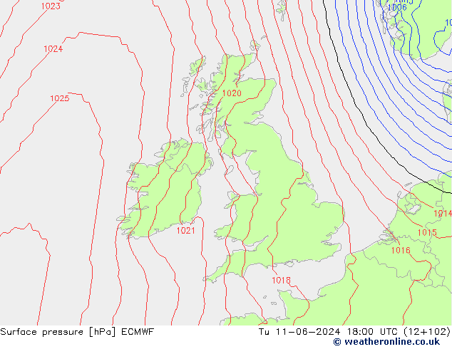 Surface pressure ECMWF Tu 11.06.2024 18 UTC