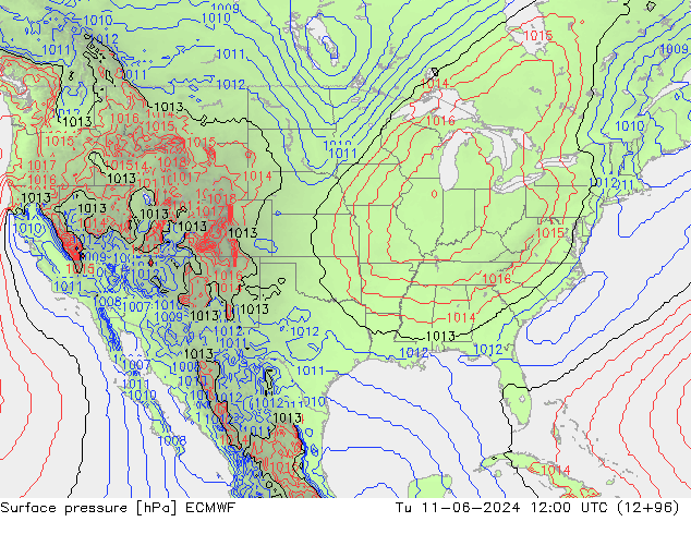 Atmosférický tlak ECMWF Út 11.06.2024 12 UTC