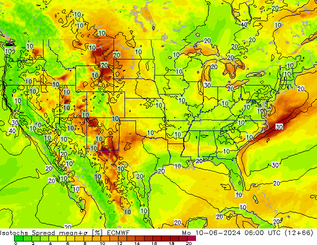 Isotachen Spread ECMWF Mo 10.06.2024 06 UTC