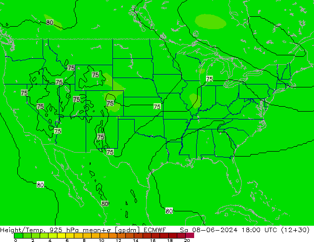 Yükseklik/Sıc. 925 hPa ECMWF Cts 08.06.2024 18 UTC