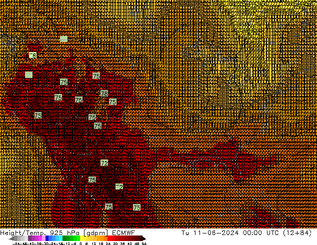 Geop./Temp. 925 hPa ECMWF mar 11.06.2024 00 UTC