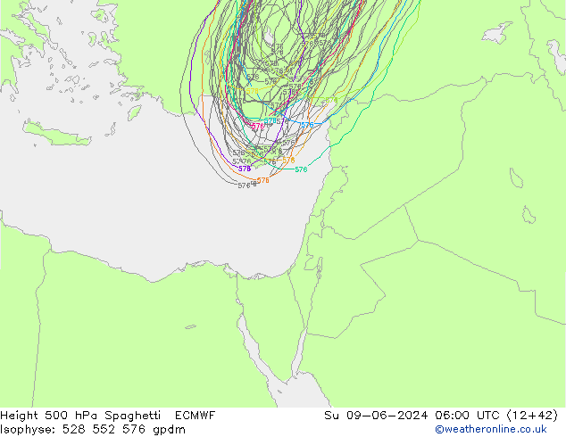 500 hPa Yüksekliği Spaghetti ECMWF Paz 09.06.2024 06 UTC