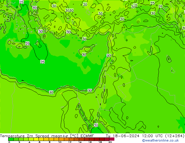 Temperaturkarte Spread ECMWF Di 18.06.2024 12 UTC