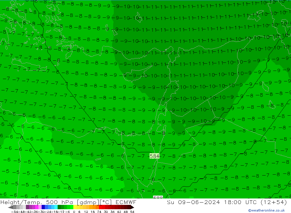 Height/Temp. 500 hPa ECMWF Su 09.06.2024 18 UTC