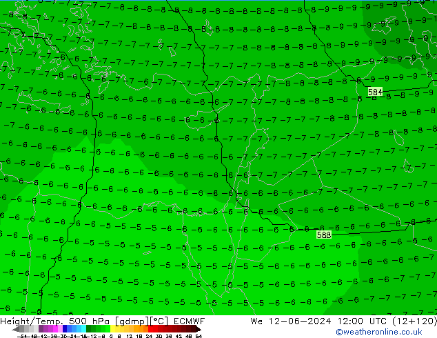 Hoogte/Temp. 500 hPa ECMWF wo 12.06.2024 12 UTC