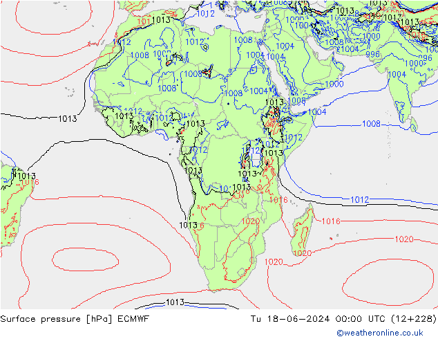 Surface pressure ECMWF Tu 18.06.2024 00 UTC