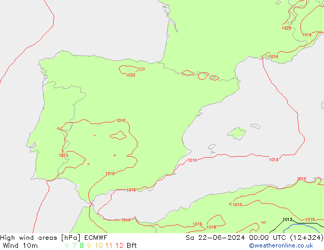 High wind areas ECMWF Sáb 22.06.2024 00 UTC