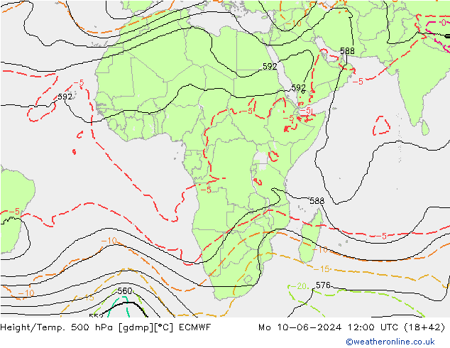Hoogte/Temp. 500 hPa ECMWF ma 10.06.2024 12 UTC