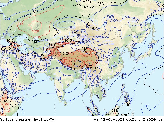 Presión superficial ECMWF mié 12.06.2024 00 UTC