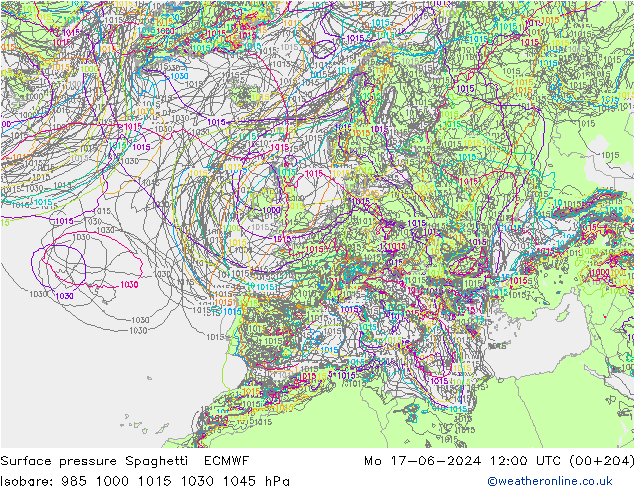 Surface pressure Spaghetti ECMWF Mo 17.06.2024 12 UTC