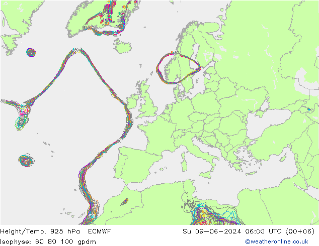 Yükseklik/Sıc. 925 hPa ECMWF Paz 09.06.2024 06 UTC