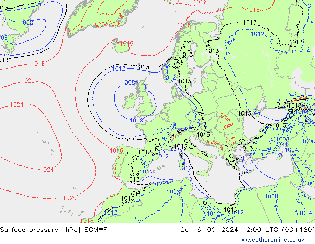 приземное давление ECMWF Вс 16.06.2024 12 UTC