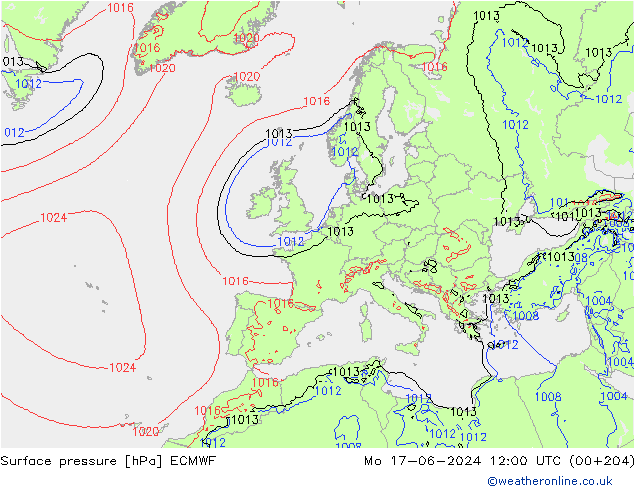 Bodendruck ECMWF Mo 17.06.2024 12 UTC