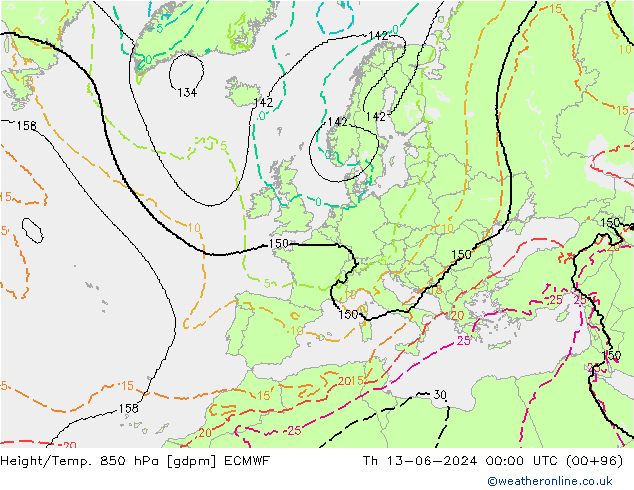 Height/Temp. 850 hPa ECMWF Čt 13.06.2024 00 UTC