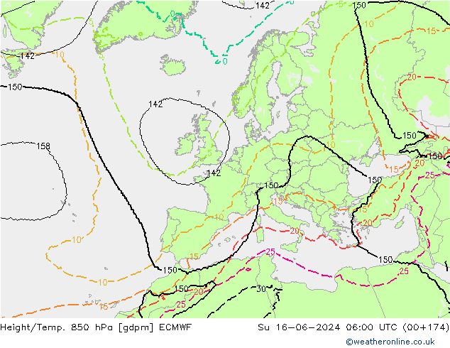Yükseklik/Sıc. 850 hPa ECMWF Paz 16.06.2024 06 UTC