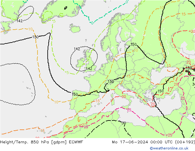 Height/Temp. 850 hPa ECMWF lun 17.06.2024 00 UTC