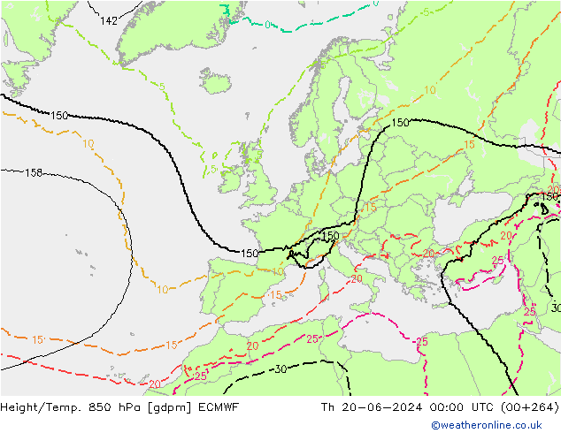 Height/Temp. 850 hPa ECMWF Qui 20.06.2024 00 UTC