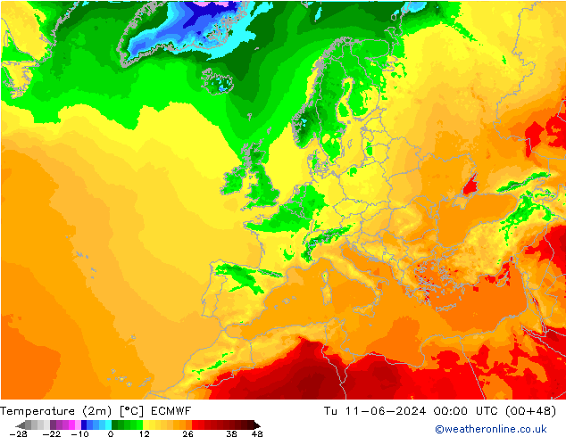 Temperatura (2m) ECMWF mar 11.06.2024 00 UTC