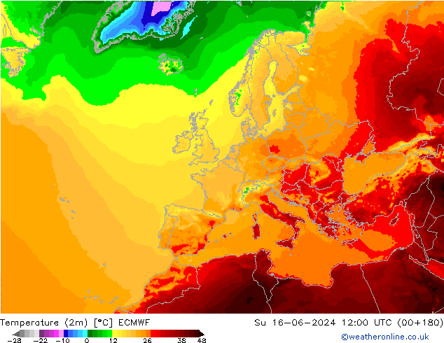 température (2m) ECMWF dim 16.06.2024 12 UTC