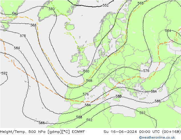 Hoogte/Temp. 500 hPa ECMWF zo 16.06.2024 00 UTC