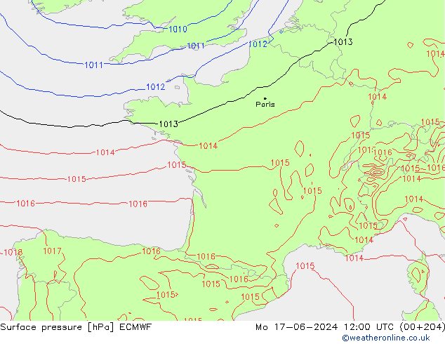 Surface pressure ECMWF Mo 17.06.2024 12 UTC