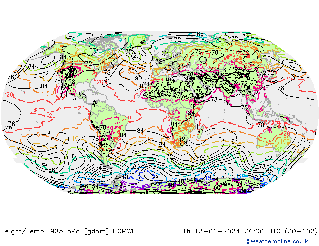 Height/Temp. 925 hPa ECMWF Th 13.06.2024 06 UTC