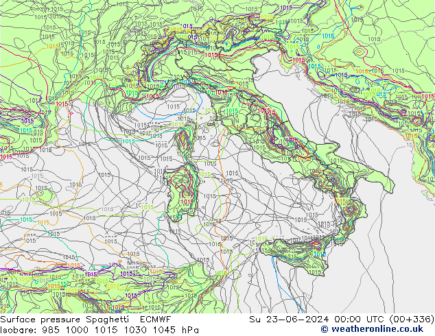 Pressione al suolo Spaghetti ECMWF dom 23.06.2024 00 UTC