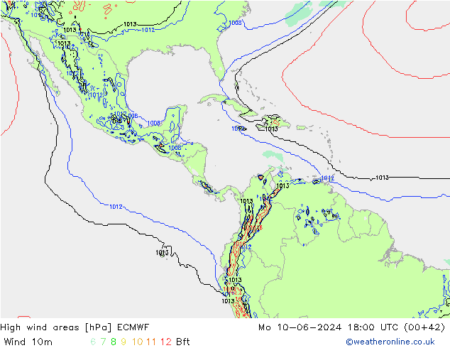 High wind areas ECMWF  10.06.2024 18 UTC